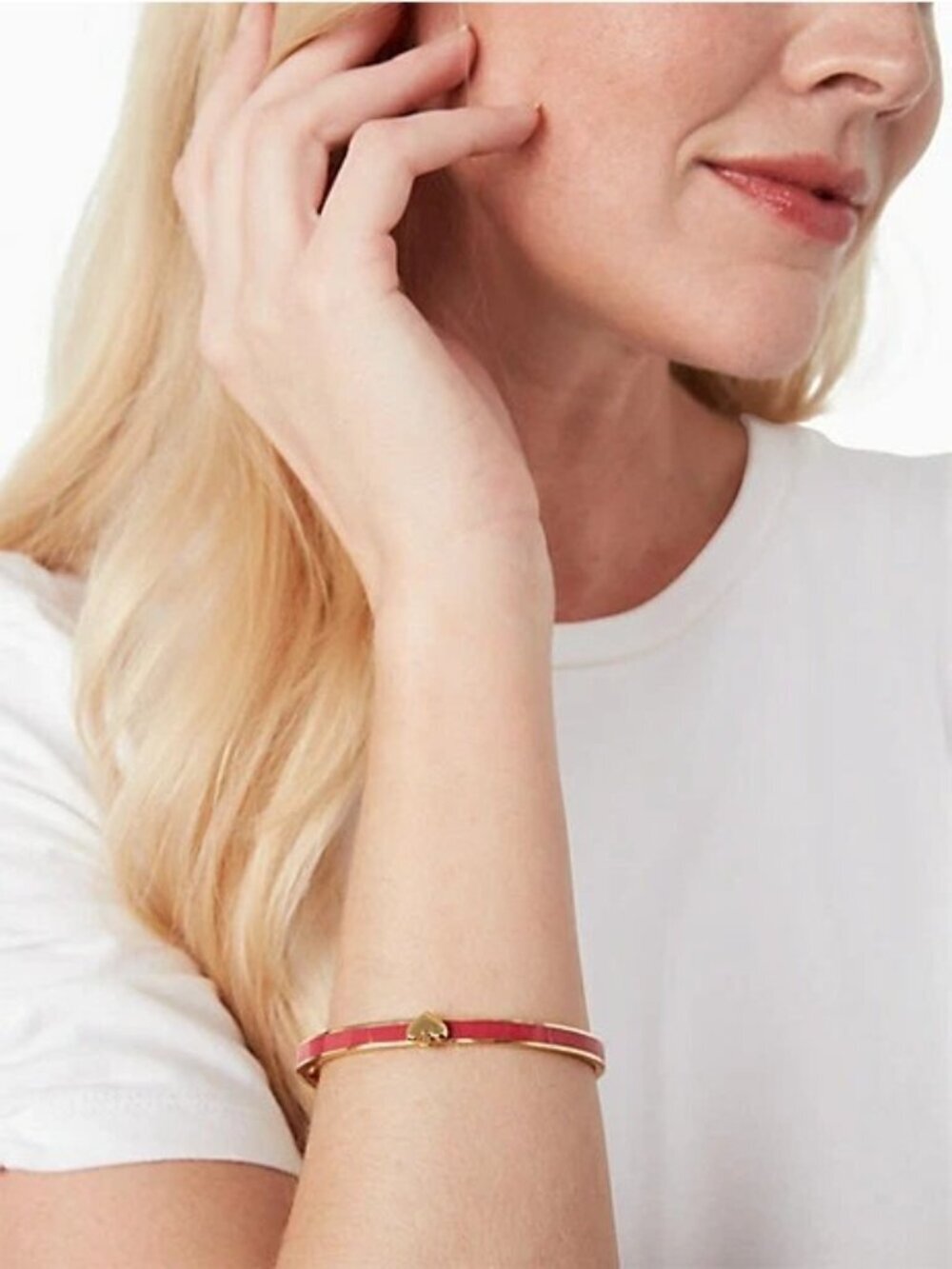 Kate Spade Everyday Spade Thin Enamel Bangle Bracelet Bright Rose + Jewelry Bag - Picture 2 of 4